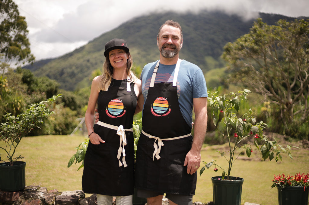 Catharine and Matt in retreat aprons in Costa Rica